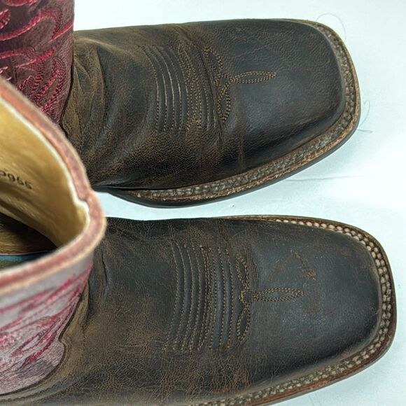 Shyanne Mens Cowboy Boots Brown Leather Red Stitch Square Toe Size 8.5M Rodeo - Picture 5 of 14